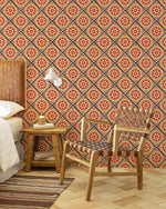 Papier peint mural à motifs vectoriels rouge orangé - Vignette | Mr Papier Peint