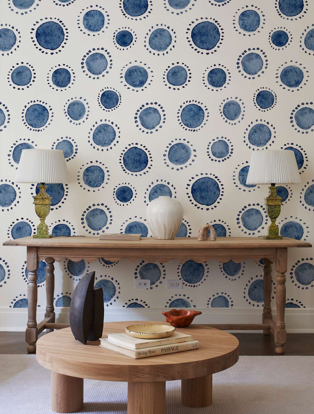 Papier peint mural à pois indigo - Le meilleur Papier peint panoramique Sur mesure