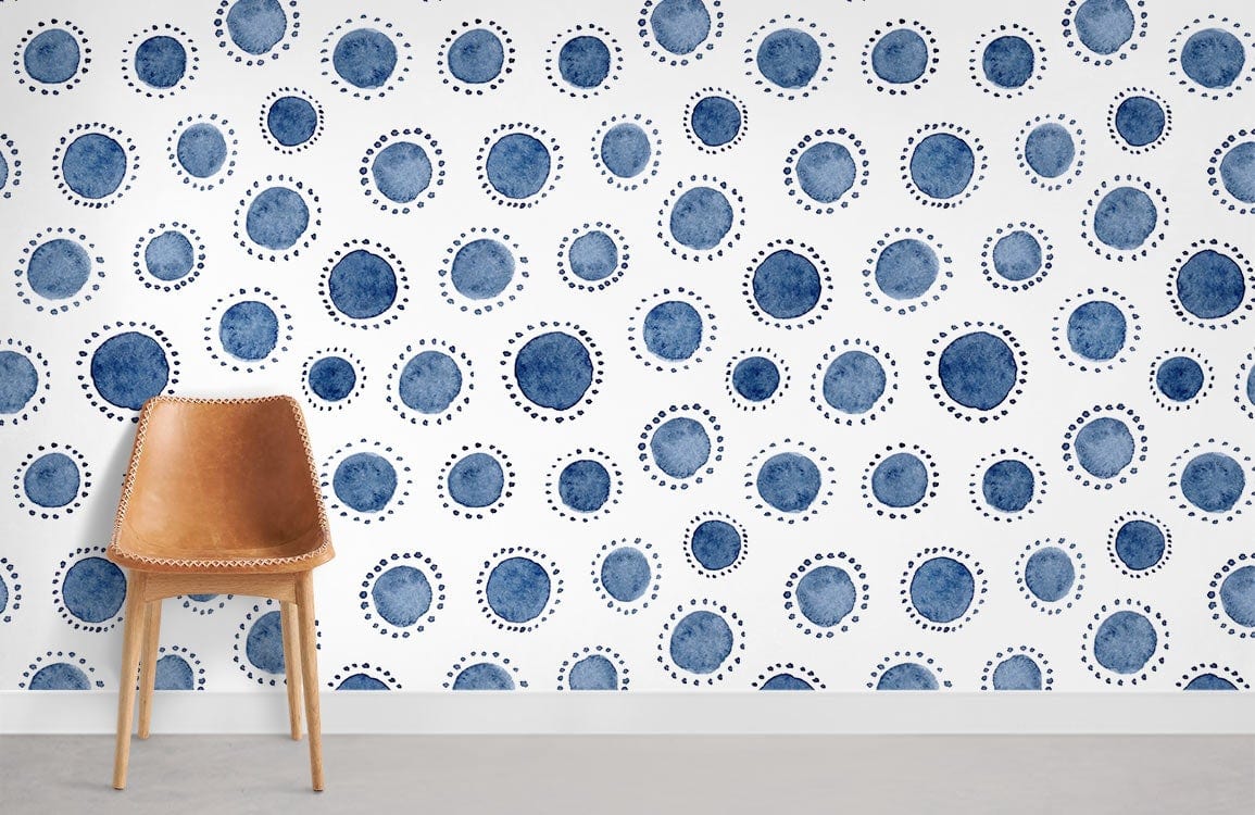 Papier peint mural à pois indigo - Le meilleur Papier peint panoramique Sur mesure