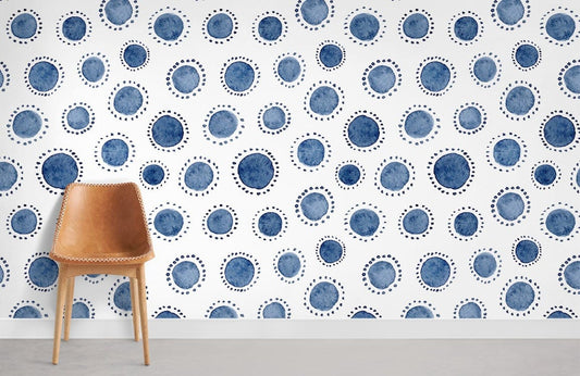 Papier peint mural à pois indigo - Le meilleur Papier peint panoramique Sur mesure