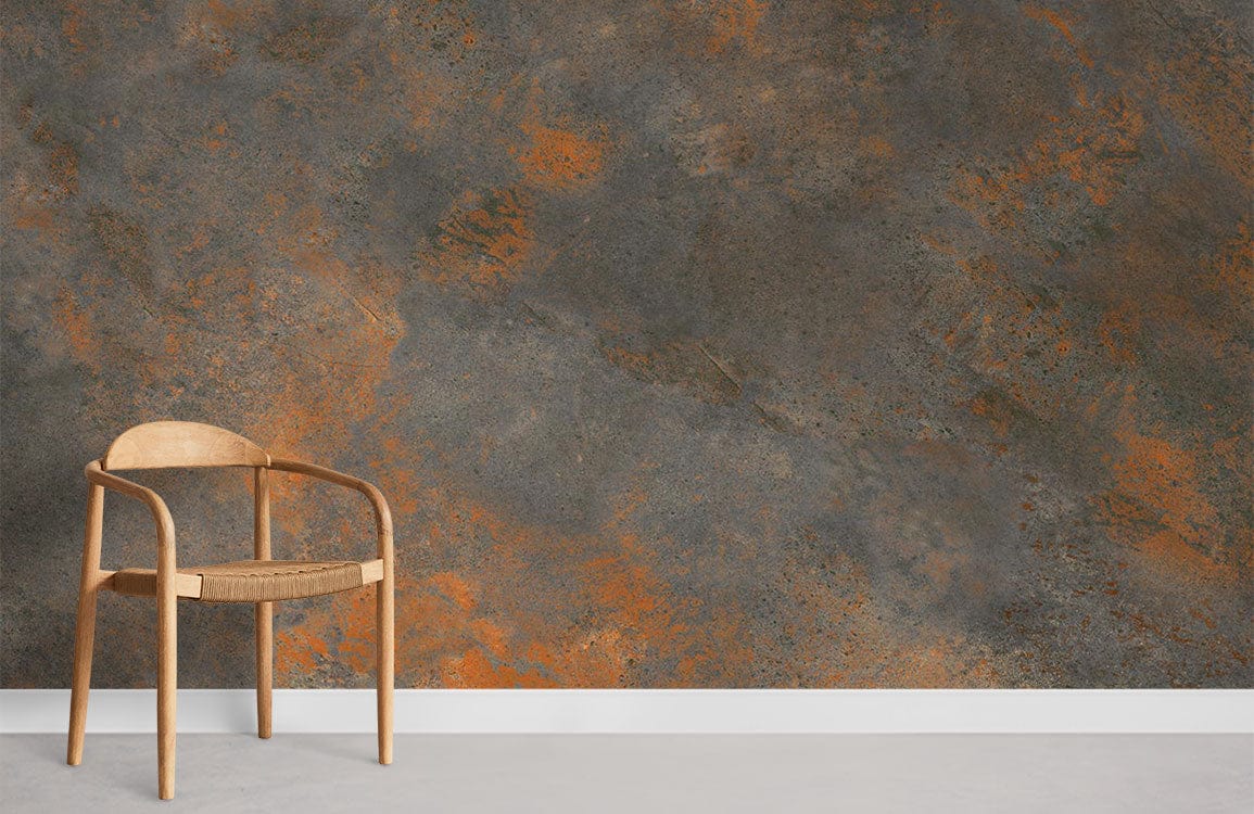Papier peint mural à pois rustiques avec texture gris foncé et orange pour décoration intérieure