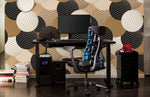 Papier peint mural rayures et boules pour un bureau moderne inspirant - Vignette | Mr Papier Peint