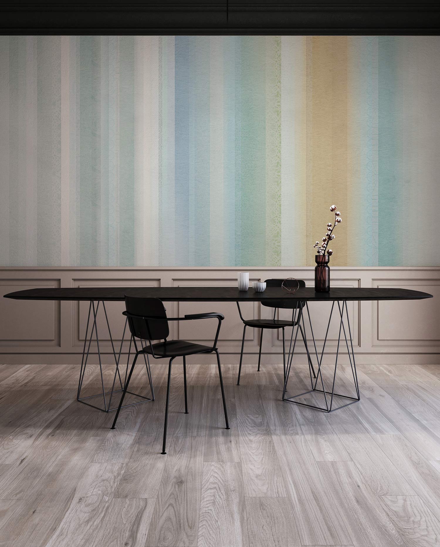 Papier Peint Mural à Rayures Vert Ombre - Le meilleur Papier peint panoramique Sur mesure