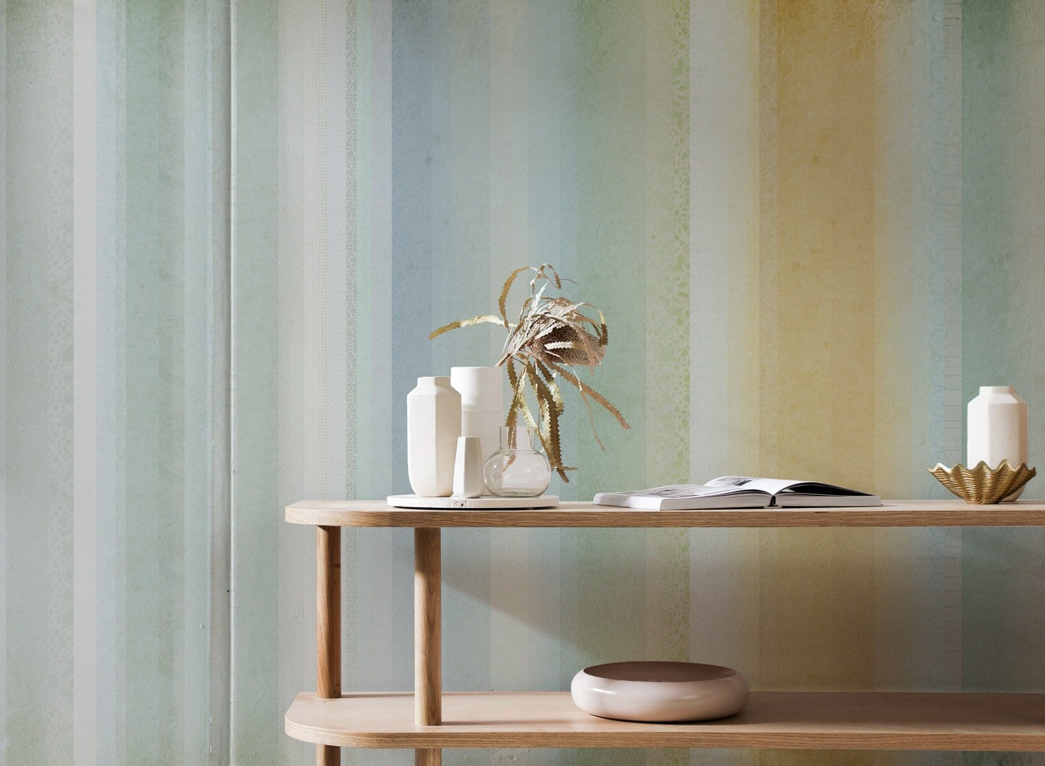 Papier Peint Mural à Rayures Vert Ombre - Le meilleur Papier peint panoramique Sur mesure