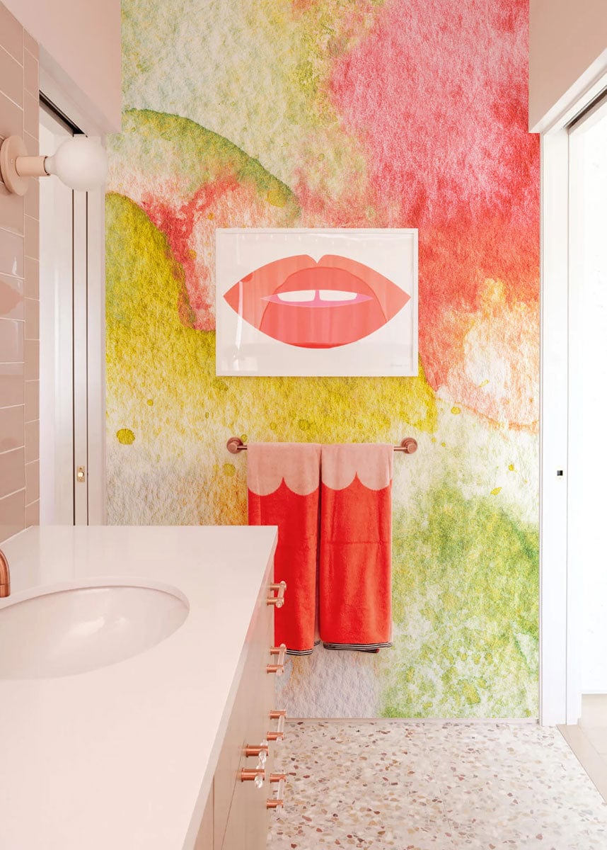 Papier peint mural à texture aquarelle colorée avec motif de salle de bain élégante
