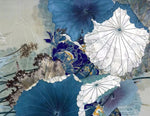 Papier peint mural abstrait de feuilles de lotus bleues - Vignette | Mr Papier Peint