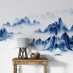 Papier peint mural abstrait Montagnes Bleues pour chambre sereine - Vignette | Mr Papier Peint