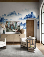 Papier peint mural abstrait Montagnes Bleues pour chambre sereine - Vignette | Mr Papier Peint