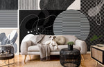 Papier peint mural abstrait en formes noir et blanc - Vignette | Mr Papier Peint