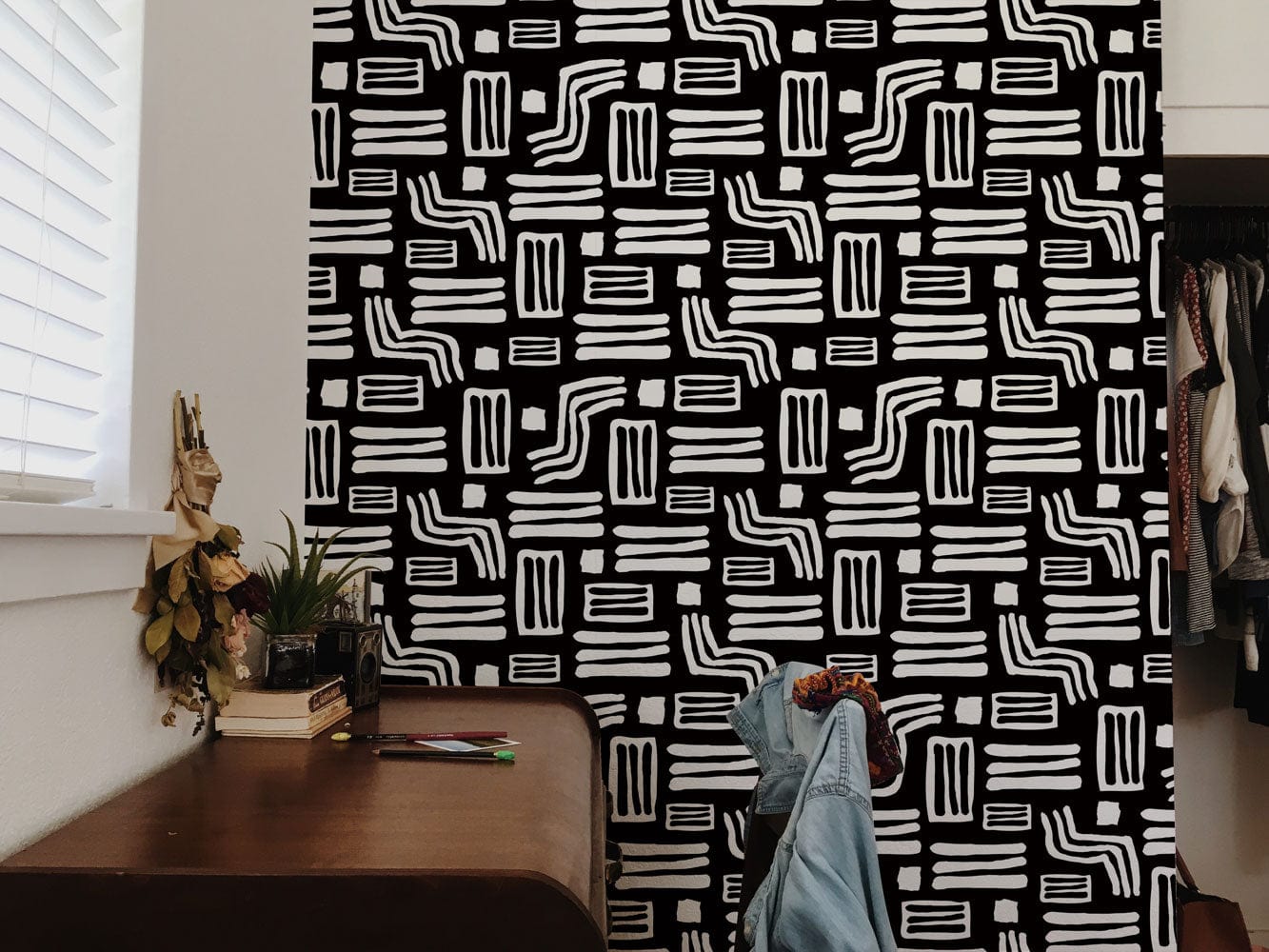 Peinture mural abstrait noir et blanc, papier peint mural géométrique moderne