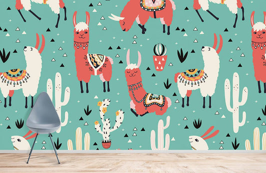 Papier Peint Mural Alpaga & Cactus - Le meilleur Papier peint panoramique Sur mesure