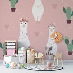 Douceur Rose avec Peint Mural Alpaga et Cactus Enchantés - Vignette | Mr Papier Peint