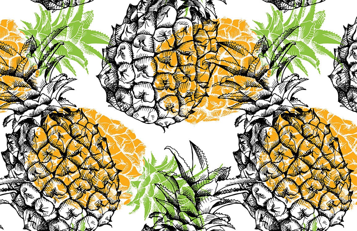 Papier Peint Mural Ananas Dessinés au Trait - Le meilleur Papier peint panoramique Sur mesure