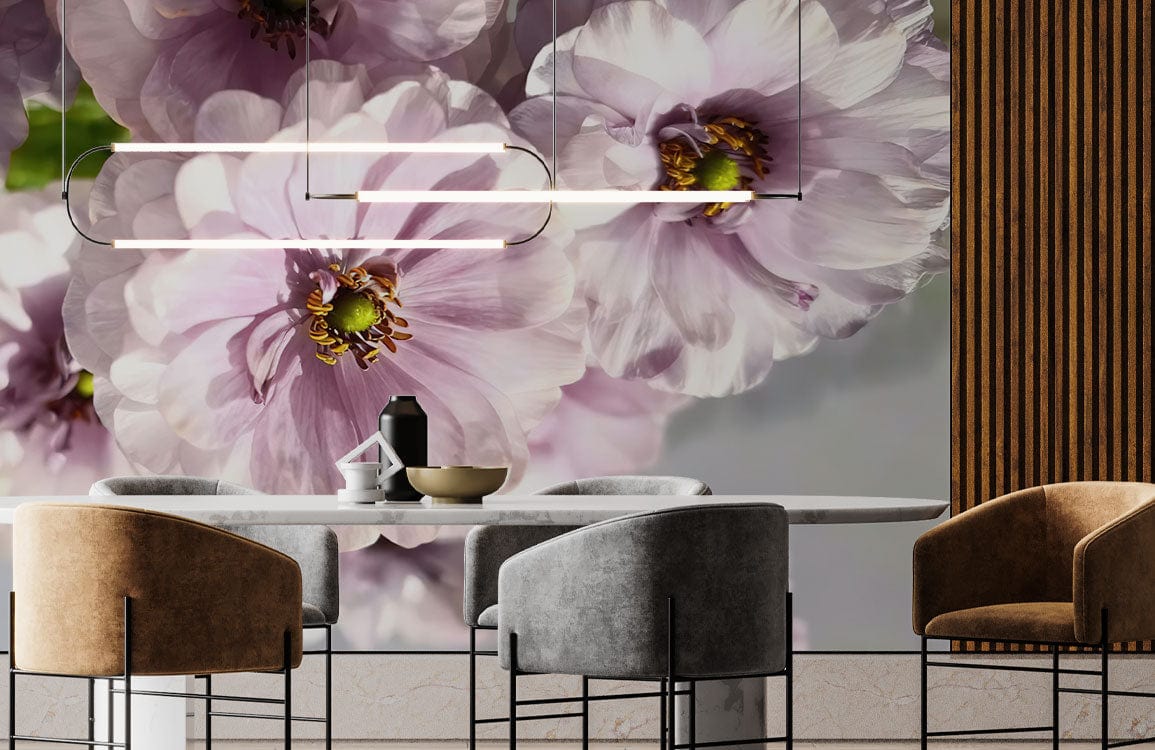 Peint mural Anémone dans une salle à manger moderne avec papier peint mural floral