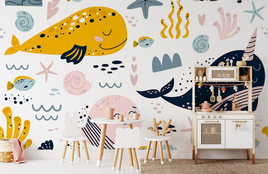 Papier peint mural Animaux mignons de l’océan - Le meilleur Papier peint panoramique Sur mesure