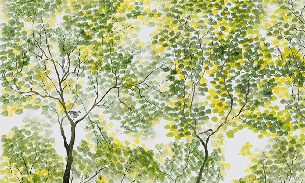 Papier peint mural aquarelle d’arbres printaniers - Le meilleur Papier peint panoramique Sur mesure