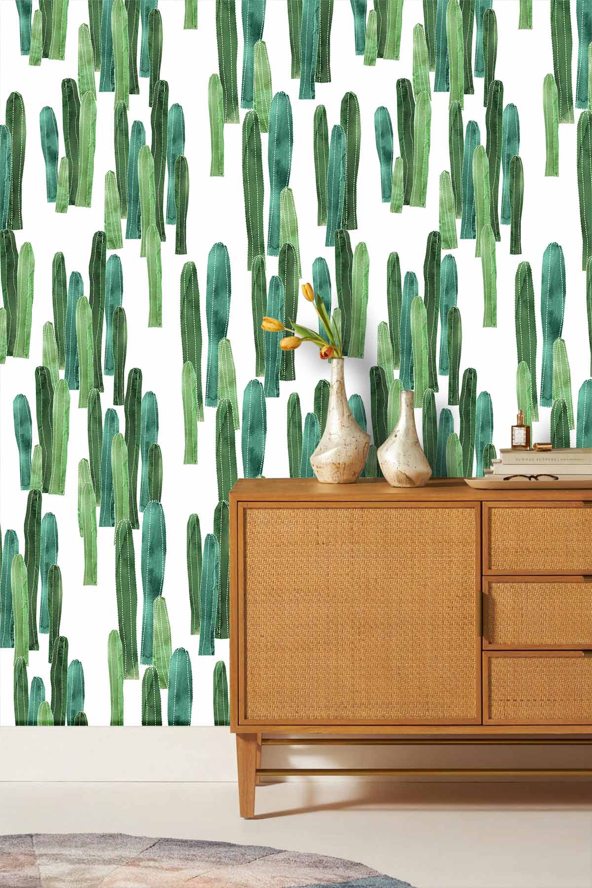 Papier peint mural aquarelle de cactus - Le meilleur Papier peint panoramique Sur mesure