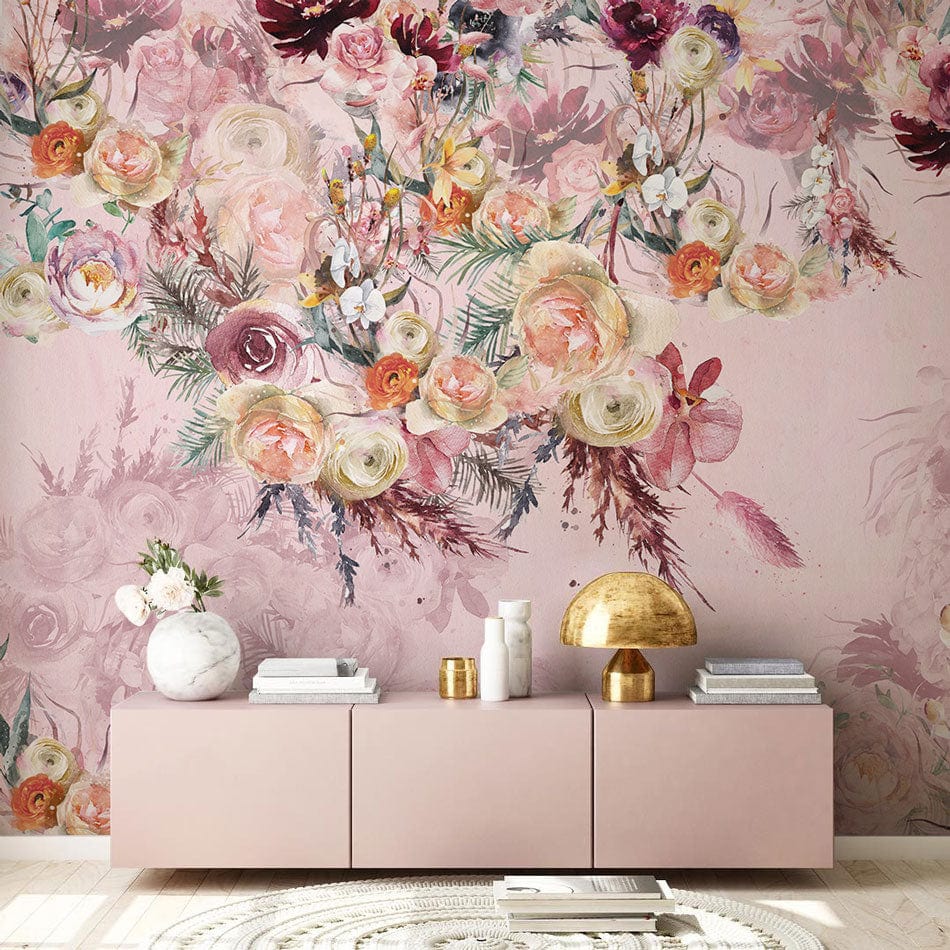 Papier peint mural aquarelle de fleurs avec ombres - Le meilleur Papier peint panoramique Sur mesure