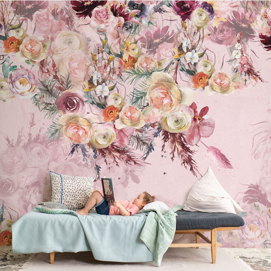 Papier peint mural aquarelle de fleurs avec ombres - Le meilleur Papier peint panoramique Sur mesure