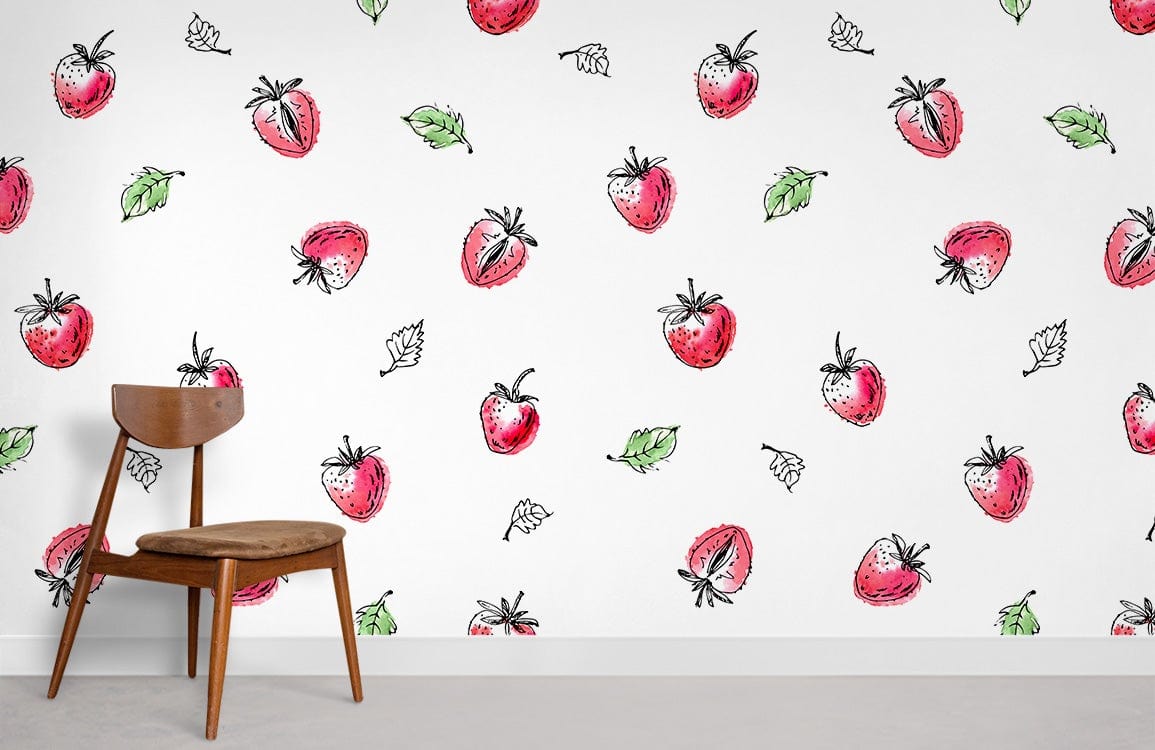 Papier peint mural aquarelle de fraises - Le meilleur Papier peint panoramique Sur mesure