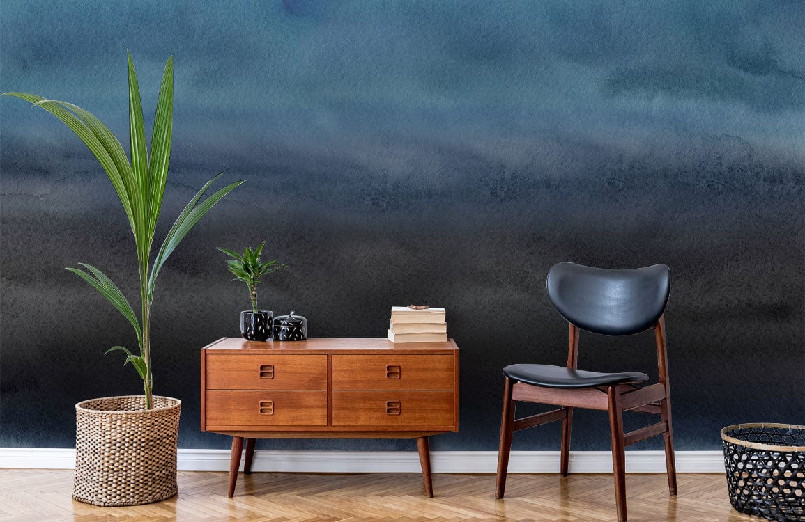 Desserte moderne en bois marron clair avec quatre tiroirs, idéale pour peinture murale unique