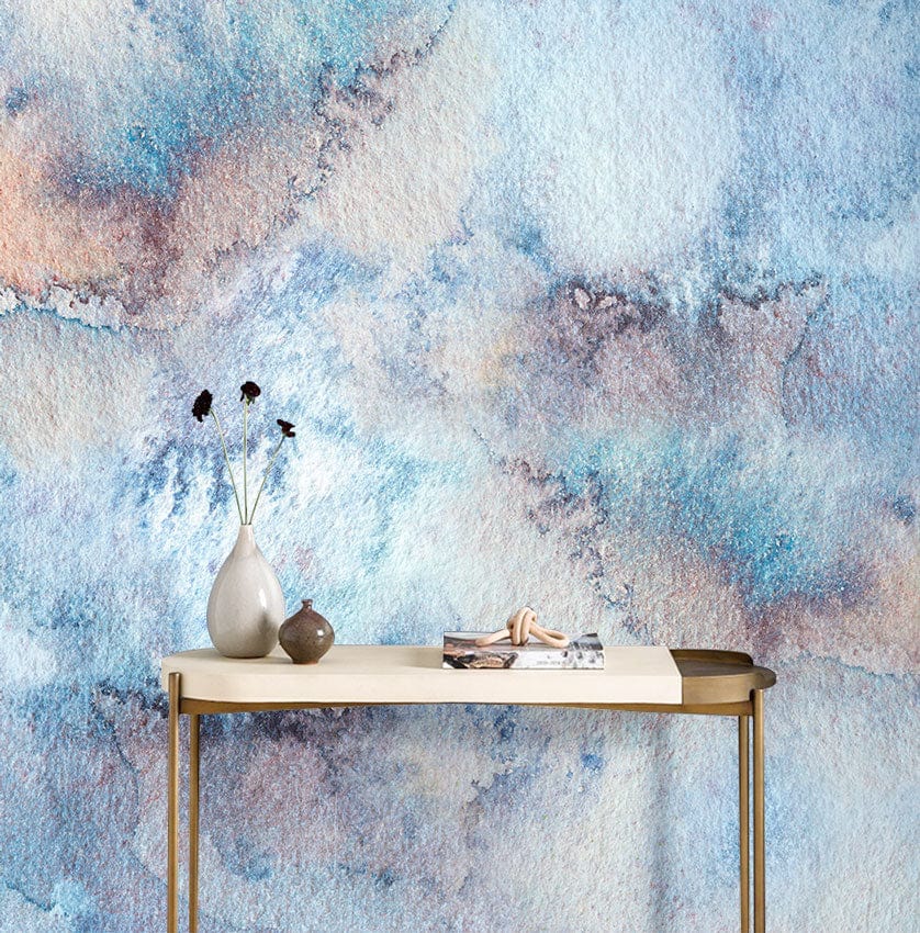 Peint mural aquarelle vague avec console et décor, œuvre d’art pour décoration intérieure