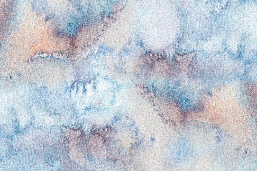 Texture de peinture mural aquarelle vague avec tons de bleu, gris et pêche, œuvre d’art