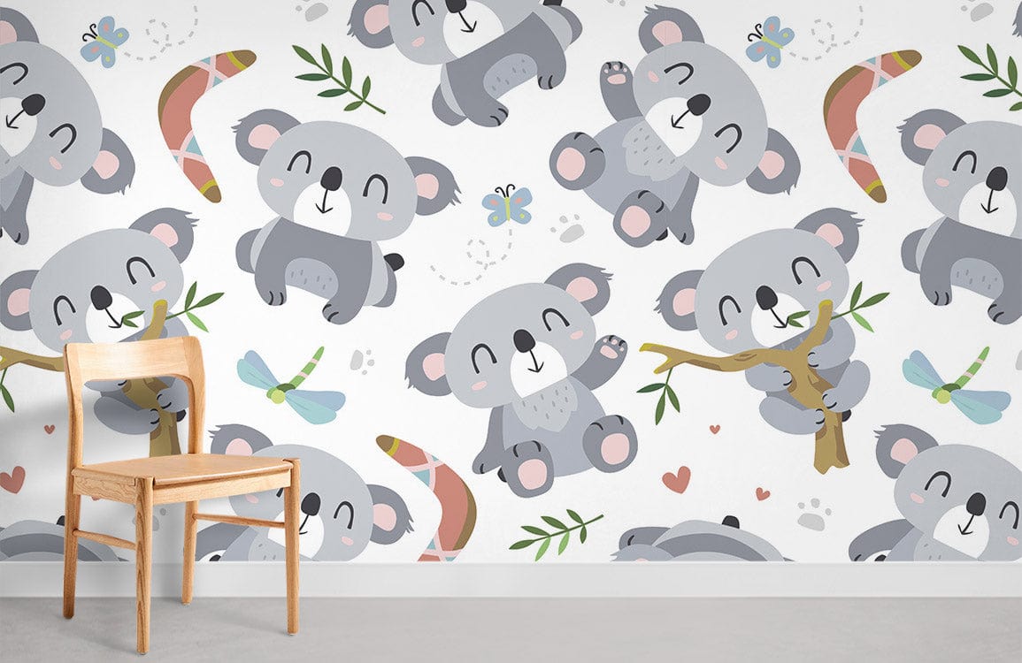 Papier peint mural arbre avec motif de koalas mignons pour une déco nature
