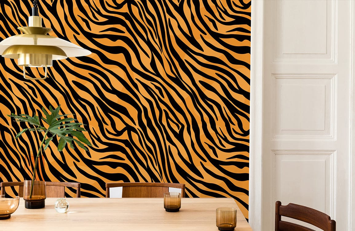 Papier peint mural Art Fourrure de Tigre avec motif rayures orange et noir, peinture murale artistique