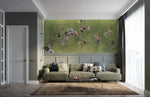 Murals fleuris velours vert et lits jumeaux décor mural poétique - Vignette | Mr Papier Peint