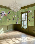 Murals fleuris velours vert et lits jumeaux décor mural poétique - Vignette | Mr Papier Peint