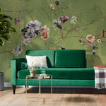 Murals fleuris velours vert et lits jumeaux décor mural poétique - Vignette | Mr Papier Peint