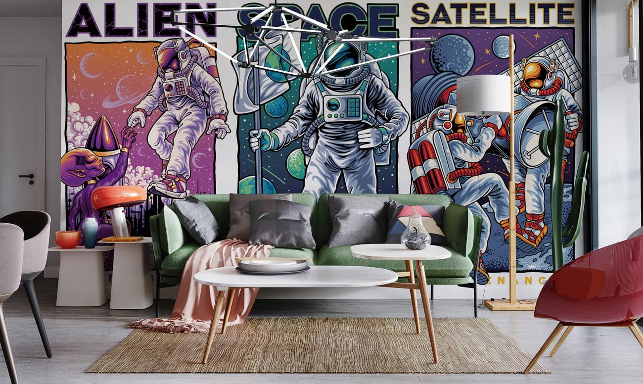 Papier peint mural Astronaute et Alien - Le meilleur Papier peint panoramique Sur mesure