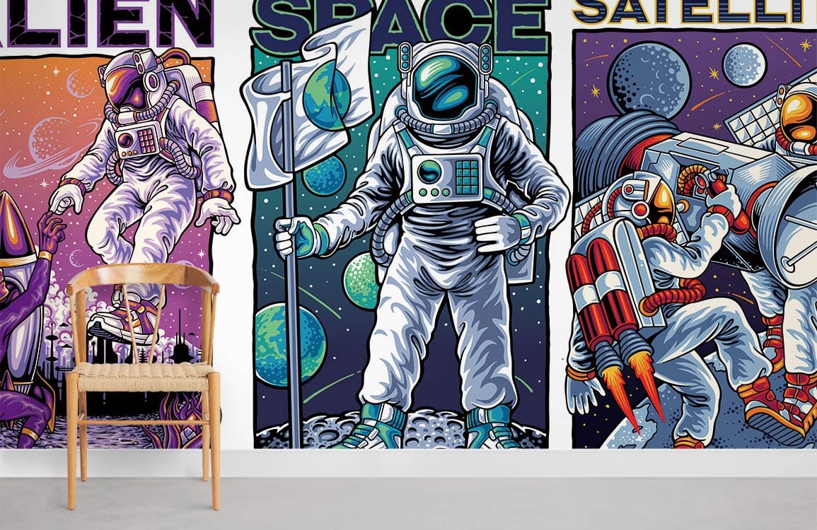 Papier peint mural Astronaute et Alien - Le meilleur Papier peint panoramique Sur mesure