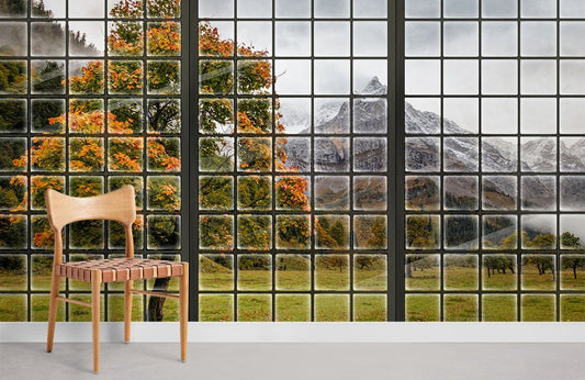 Papier peint mural automnal avec arbres et montagnes - Le meilleur Papier peint panoramique Sur mesure