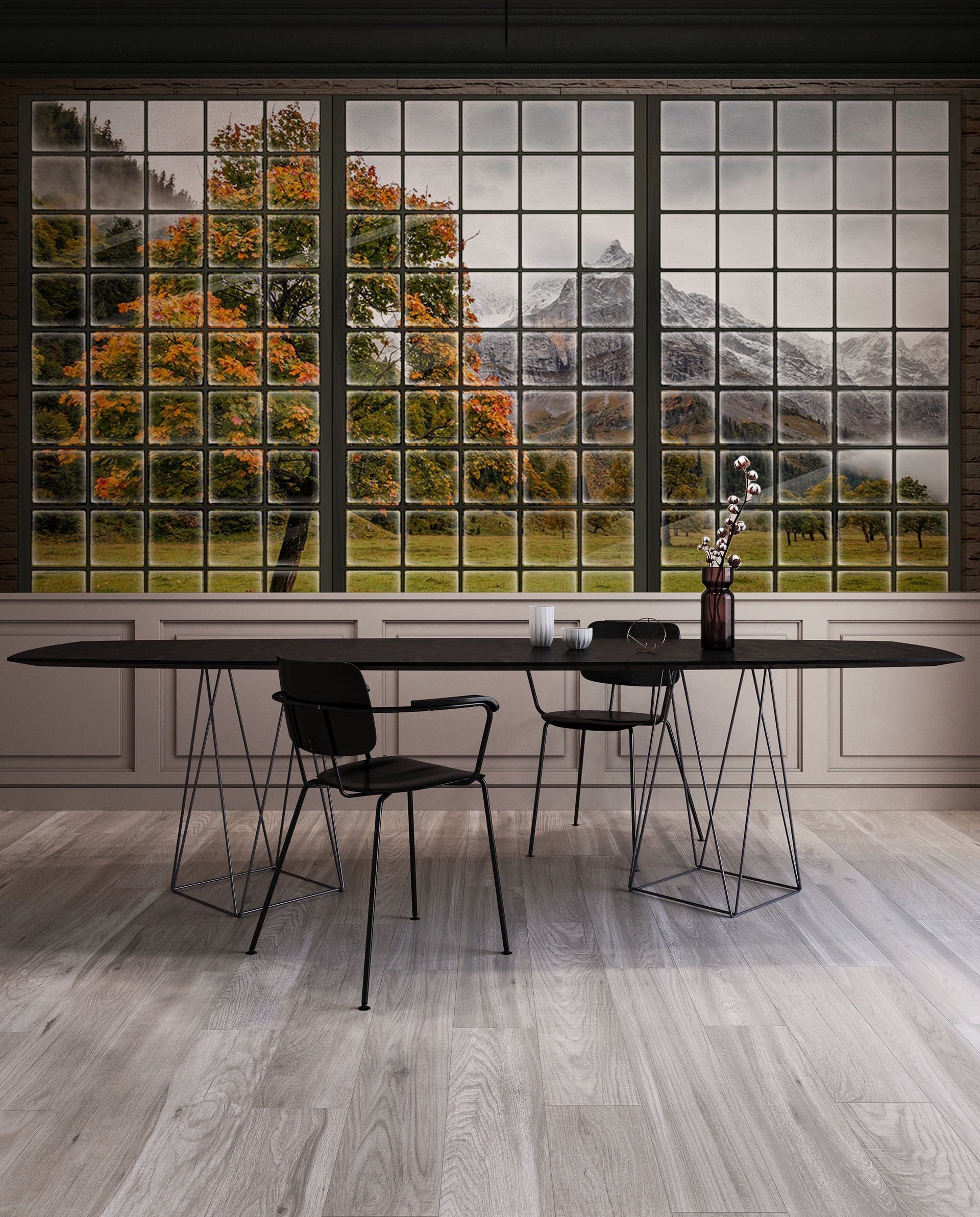 Papier peint mural automnal avec arbres et montagnes - Le meilleur Papier peint panoramique Sur mesure
