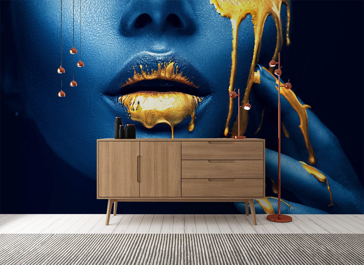 Wooden sideboard with three drawers and two cabinet doors for mural Avatar Doré en 3D