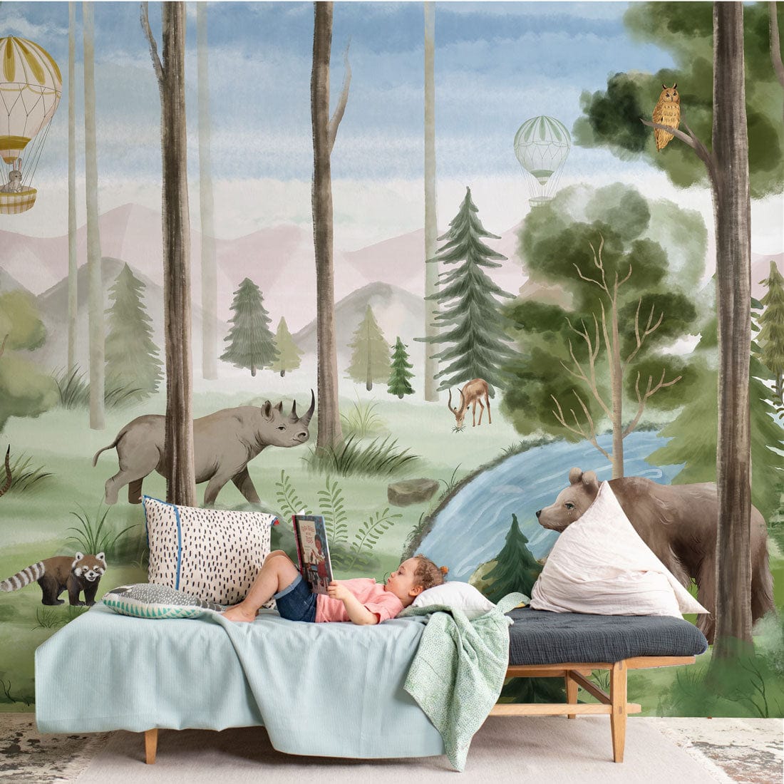 Papier peint mural avec des animaux de la jungle en aquarelle. - Le meilleur Papier peint panoramique Sur mesure