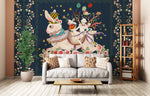 Papier peint mural avec des lapins, des fleurs et une fille - Vignette | Mr Papier Peint