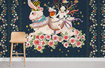 Papier peint mural avec des lapins, des fleurs et une fille - Vignette | Mr Papier Peint