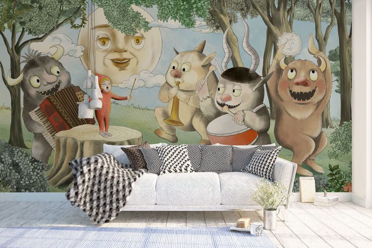 Papier peint mural avec des monstres musiciens. - Le meilleur Papier peint panoramique Sur mesure