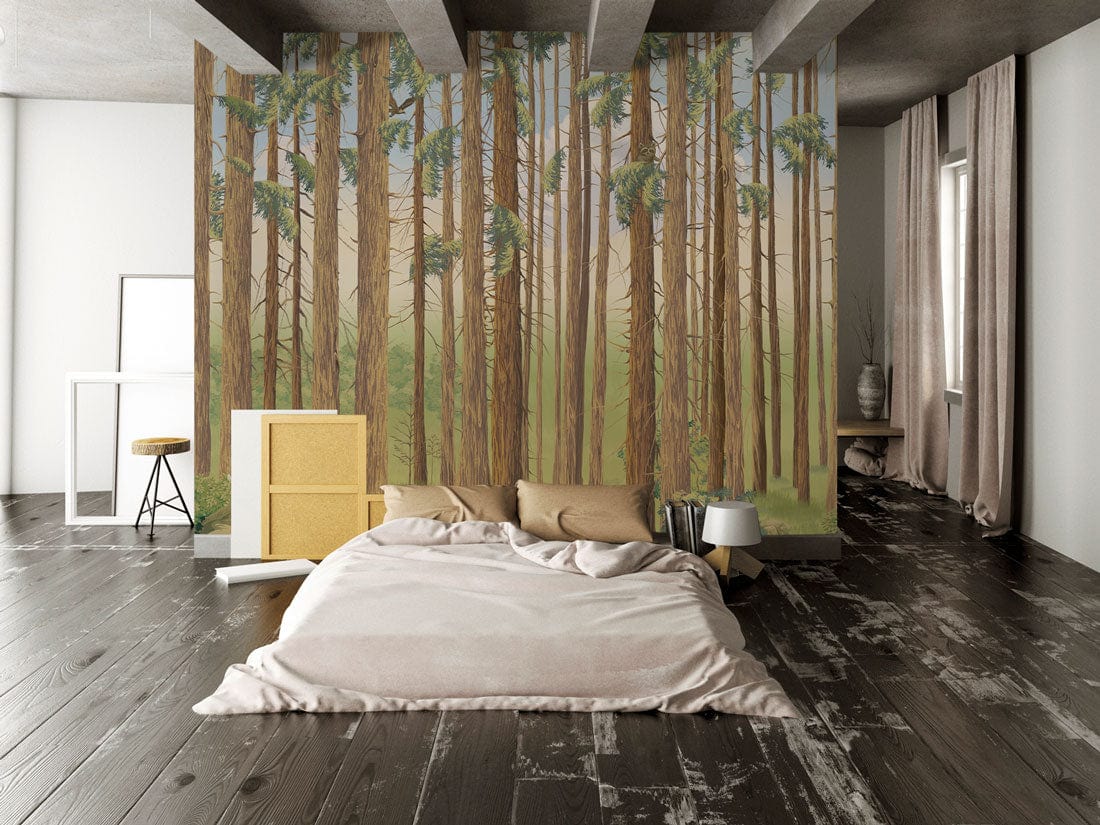 Papier peint mural avec des troncs d’arbres denses - Le meilleur Papier peint panoramique Sur mesure