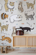 Papier peint mural avec dessins de chats en traits - Vignette | Mr Papier Peint