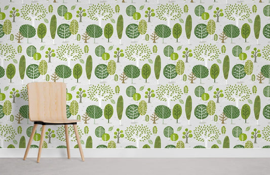 Papier peint mural avec motif de arbres dessin animé - Le meilleur Papier peint panoramique Sur mesure