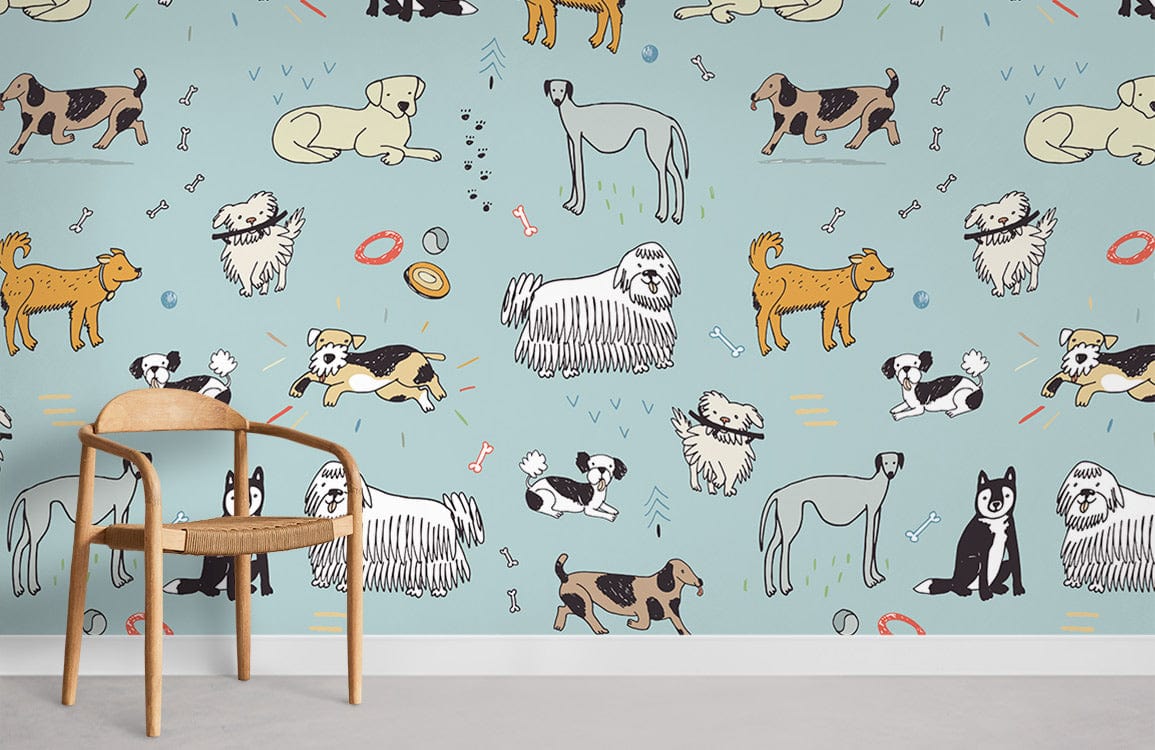 Papier peint mural avec motif de chiot de dessin animé - Le meilleur Papier peint panoramique Sur mesure