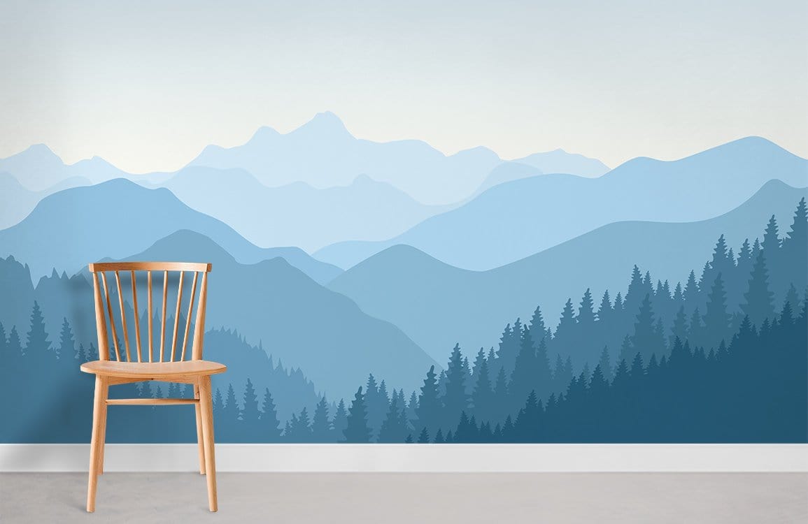 Chaise de salle à manger en bois clair avec dossier à lattes, idéale pour décoration personnalisée et papier peint mural forêt montagne ombragée