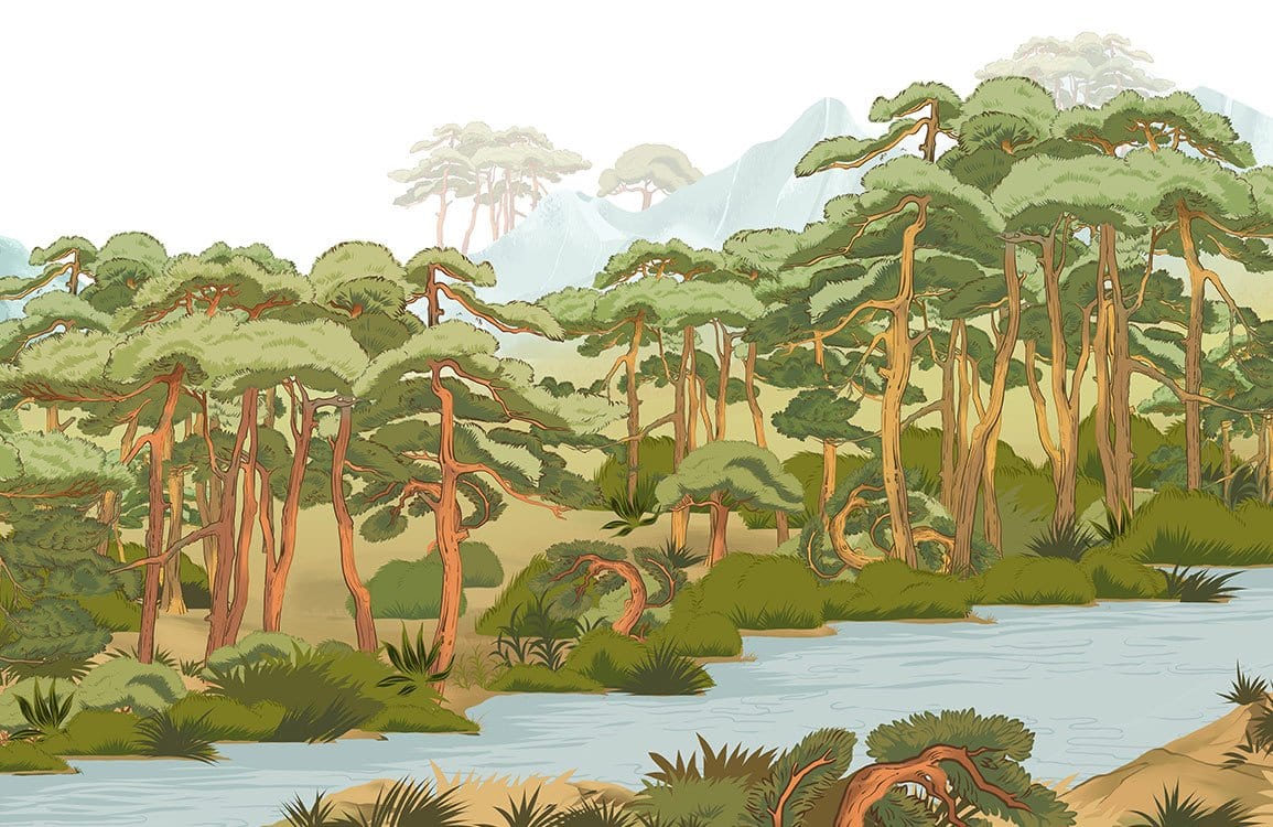 Papier peint mural avec motif de jungle en esquisse. - Le meilleur Papier peint panoramique Sur mesure