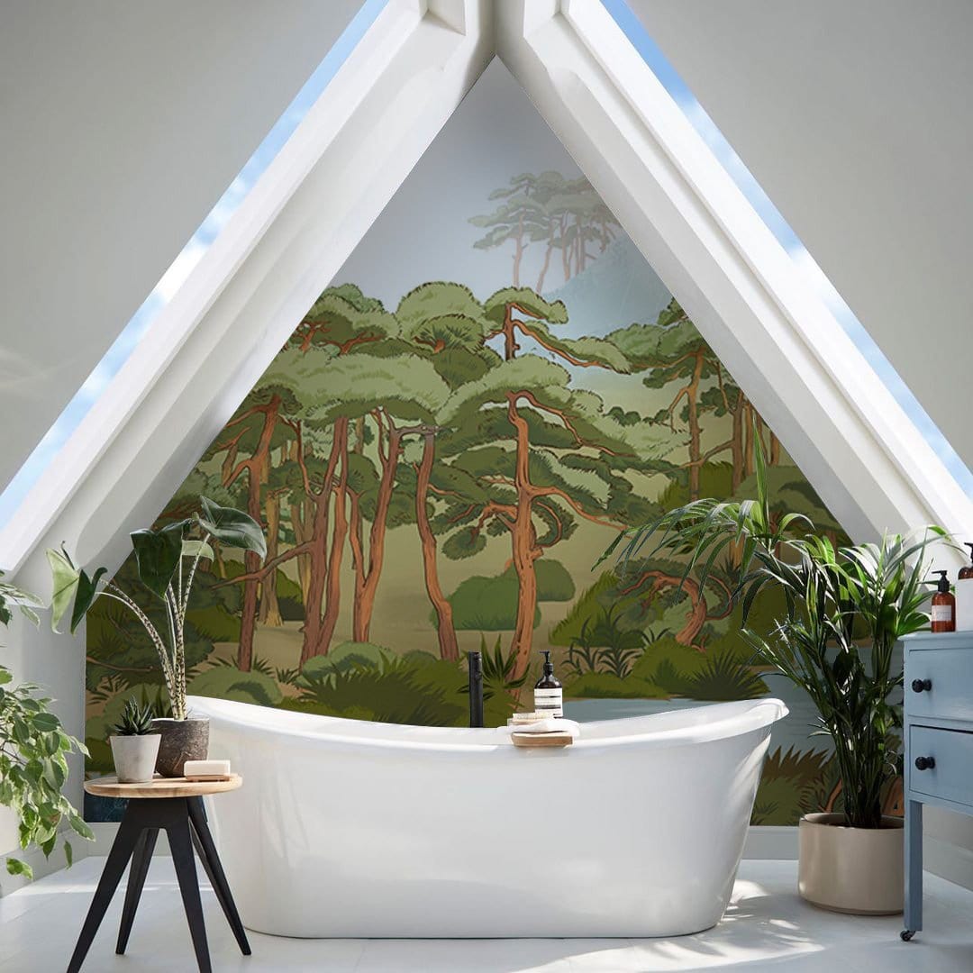 Papier peint mural avec motif de jungle en esquisse. - Le meilleur Papier peint panoramique Sur mesure