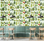 Papier peint mural avec motif de mini arbres cartoon. - Vignette | Mr Papier Peint