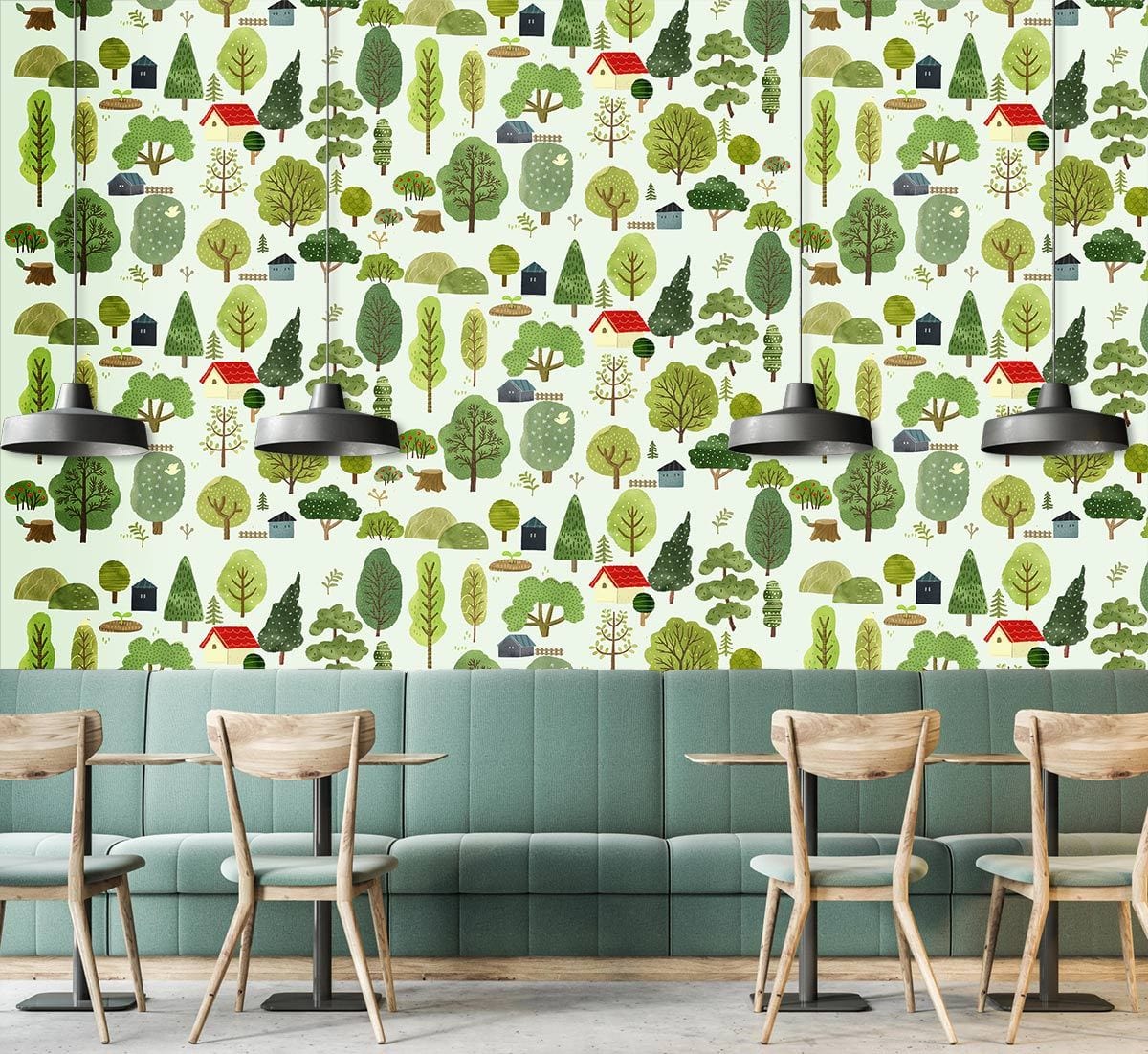 Papier peint mural avec motif de mini arbres cartoon. - Le meilleur Papier peint panoramique Sur mesure